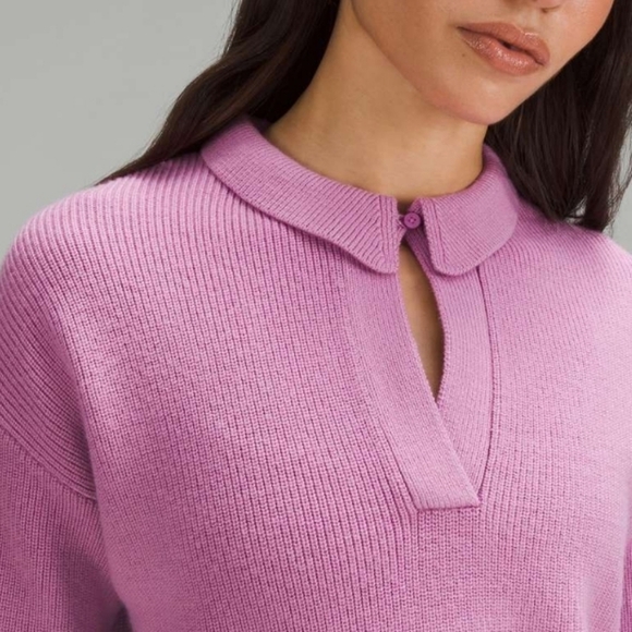 Lululemon Collared Merino Wool-Blend Sweater Dahlia Mauve Large - Picture 2 of 10